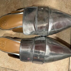 Tory Burch Metallic Silver Mules